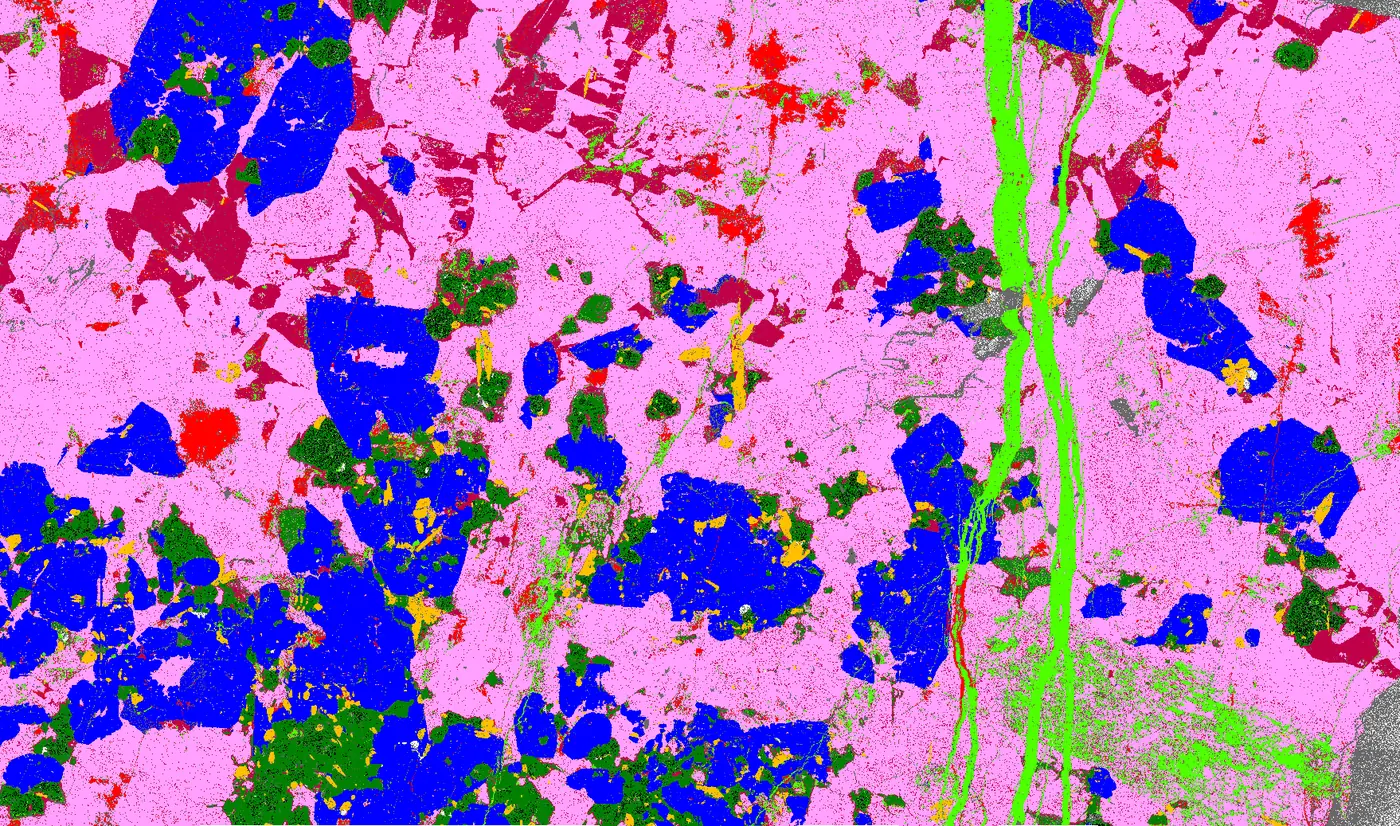 AMICS mineral map of the same basalt field, each mineral in its own color